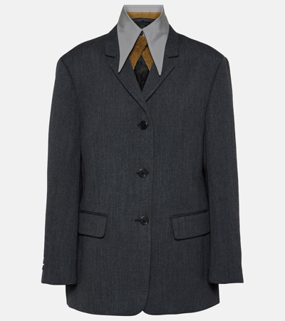Shop Prada Wool Blazer In Grey