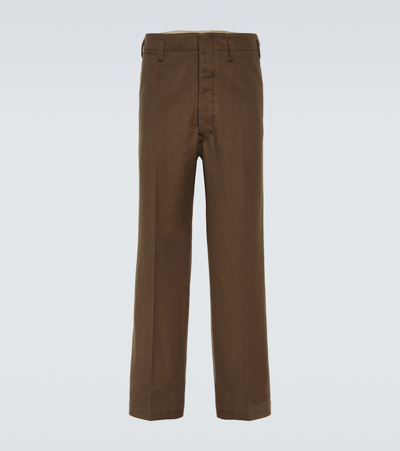 Shop Lemaire Maxi Cotton And Wool Chinos In Brown