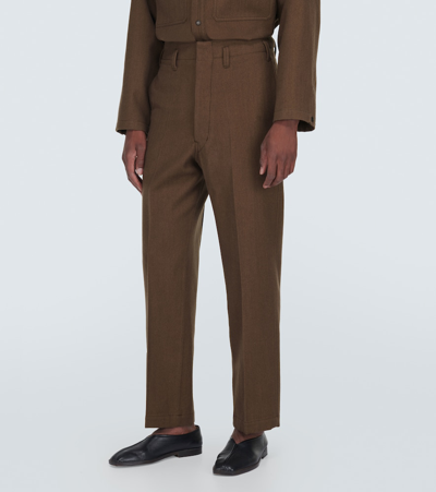 Shop Lemaire Maxi Cotton And Wool Chinos In Brown