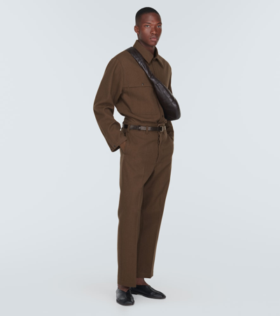 Shop Lemaire Maxi Cotton And Wool Chinos In Brown