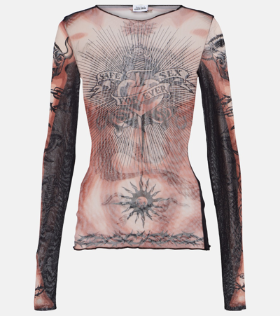 Shop Jean Paul Gaultier Tattoo Collection Tulle Top In Beige