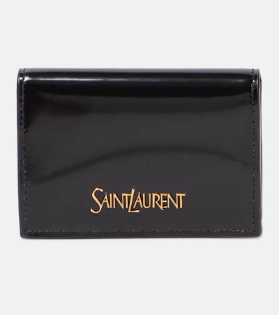 Shop Saint Laurent Logo Leather Card Case In Black