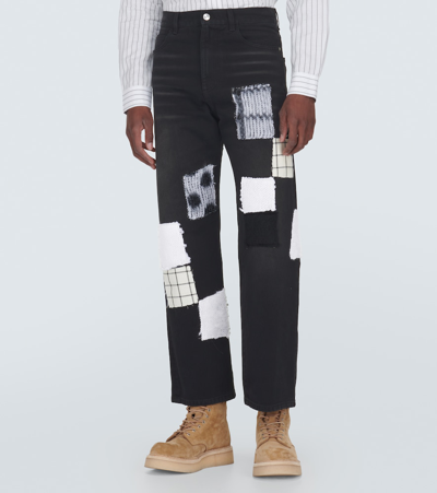 Shop Marni Patch-appliqué Wide-leg Jeans In Black