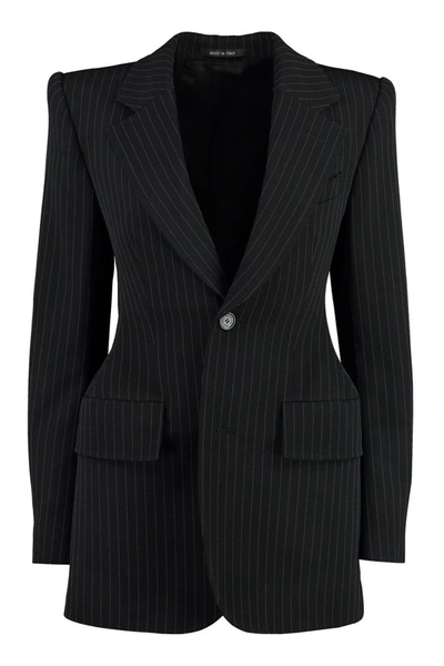 Balenciaga Hourglass Pinstripe Single-breasted Blazer In Black