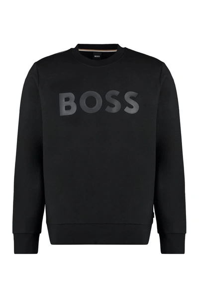 Shop Hugo Boss Boss Logo Detail Cotton Sweatshirt In Black