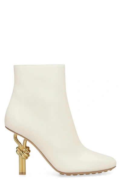 Shop Bottega Veneta Knot Leather Ankle Boots In Ivory