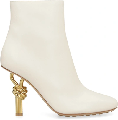 Shop Bottega Veneta Knot Leather Ankle Boots In Ivory