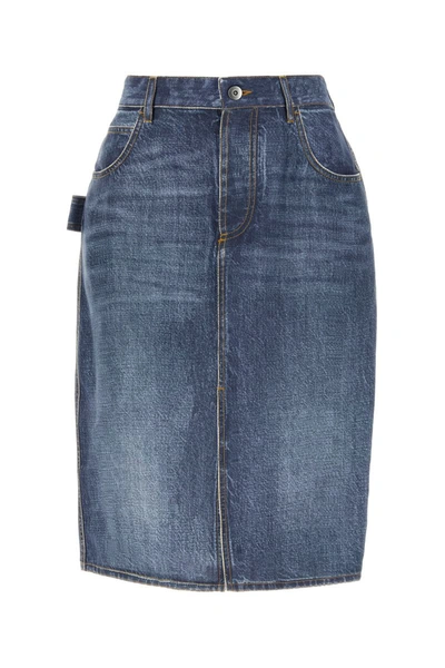 Bottega Veneta Denim Printed Silk And Viscose Midi Skirt In Indigo