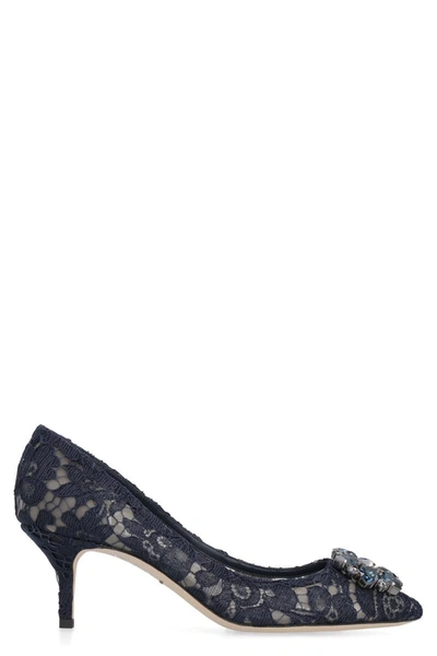 Shop Dolce & Gabbana Bellucci Lace Pump In Blue