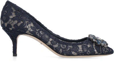 Shop Dolce & Gabbana Bellucci Lace Pump In Blue