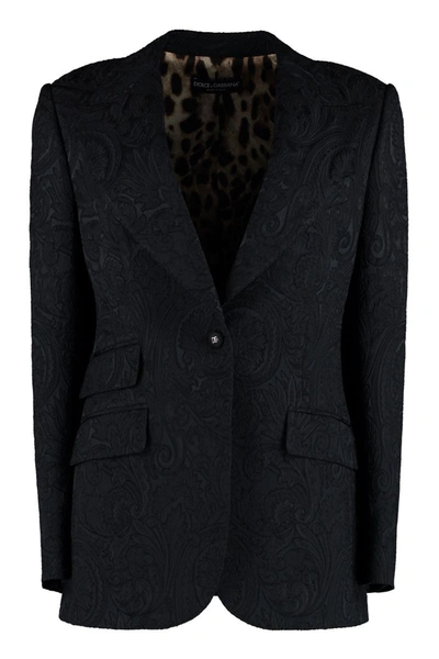 Shop Dolce & Gabbana Brocade Sigle-breasted Blazer In Black