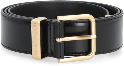 Shop Dolce & Gabbana Calf Leather Belt With Buckle In Black