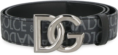 Shop Dolce & Gabbana Coated Canvas Belt In Grey