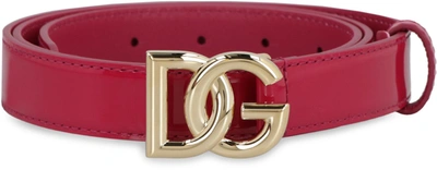 Shop Dolce & Gabbana Dg Buckle Patent Leather Belt In Fuchsia