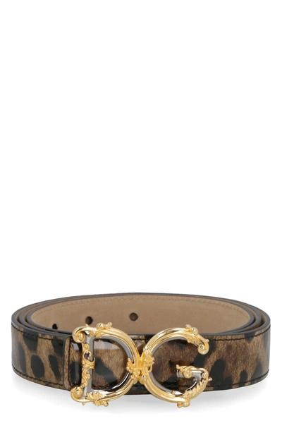 Shop Dolce & Gabbana Dg Buckle Leather Belt In Animalier