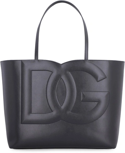 Shop Dolce & Gabbana Dg Logo Leather Tote Bag In Black