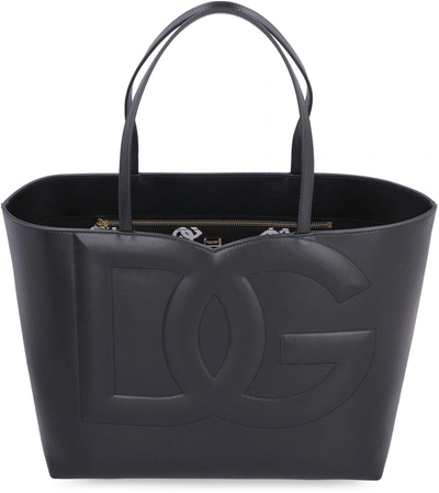 Shop Dolce & Gabbana Dg Logo Leather Tote Bag In Black