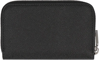 Dolce & Gabbana Small Calfskin Zip-around Wallet With Logo Tag In Black