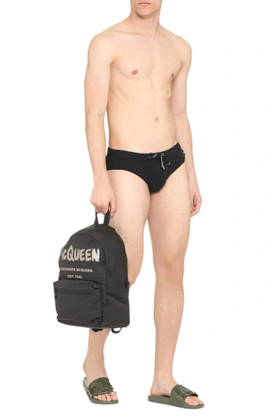 Dolce & Gabbana Black Swim Brief With Metallic Dg Logo In Stretch Polyamide Man In Black