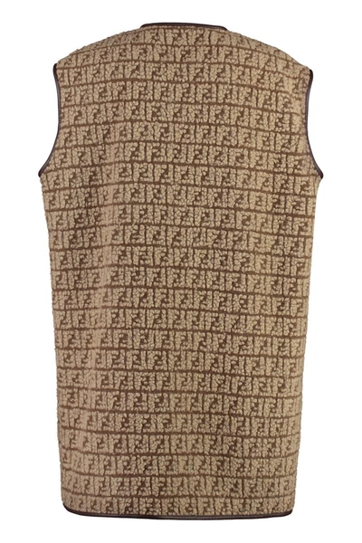 Shop Fendi Knitted Wool Vest In Beige