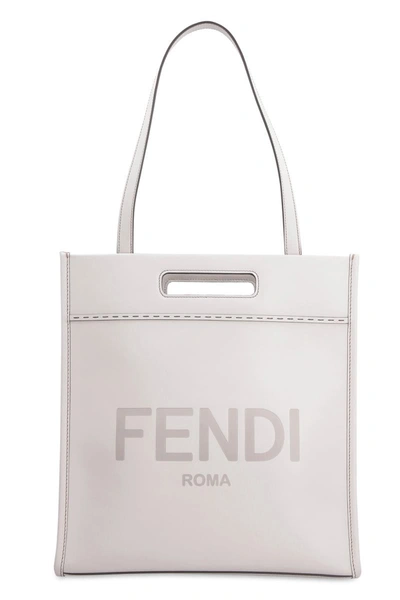 Shop Fendi Smooth Leather Tote Bag In Grey