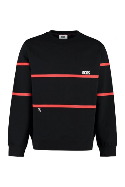 Shop Gcds Cotton Crew-neck Sweatshirt In Black