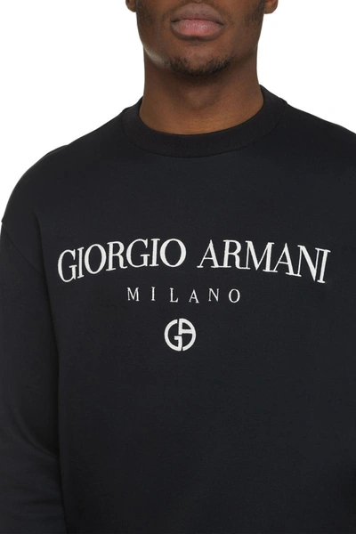 Shop Giorgio Armani Embroidered Logo Crew-neck Sweatshirt In Blue