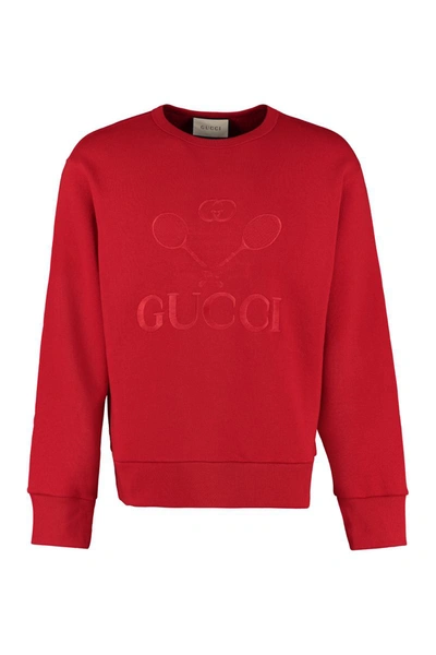 Shop Gucci Embroidered Cotton Sweatshirt In Red