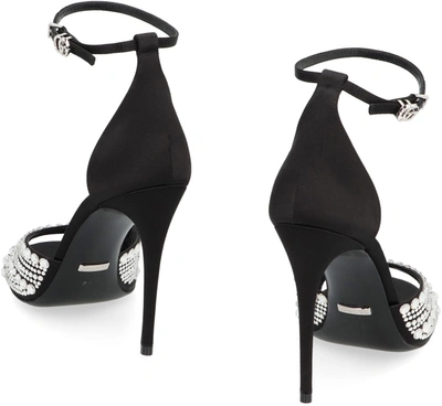Shop Gucci Embellished Satin Sandals In Black