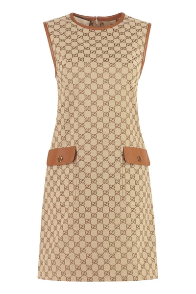 Shop Gucci Gg Fabric Mini Dress In Beige