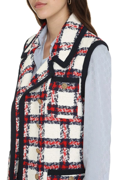 Shop Gucci Tweed Vest In Ivory