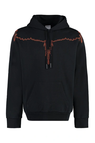 Marcelo Burlon County Of Milan Stitch Wings Cotton Hoodie In Black