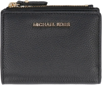 Shop Michael Michael Kors Jet Set Grainy Leather Wallet In Black