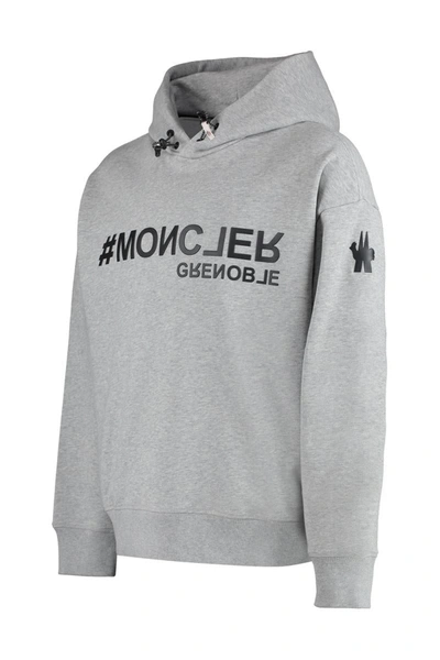 Shop Moncler Grenoble Logo Cotton Hoodie In Grey