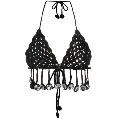 Moschino Crystal-embellished Crochet Top In Black