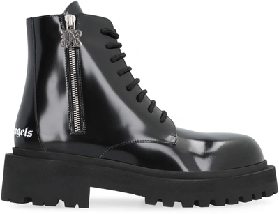 Shop Palm Angels Leather Lace-up Boots In Black