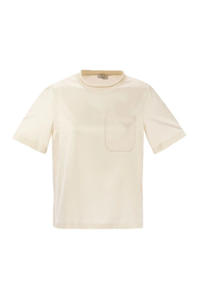 Shop Peserico Silk Shirt With Breast Pocket In Cream