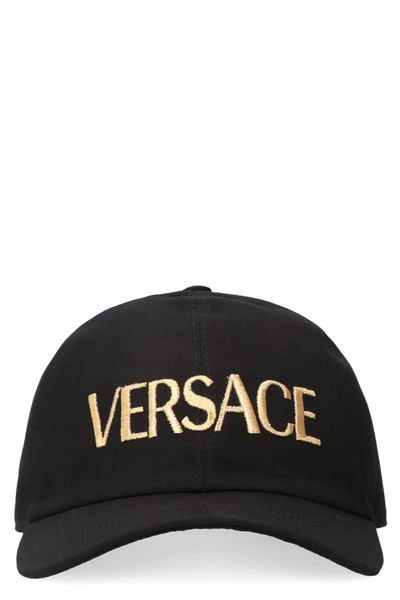 Shop Versace Logo Embroidery Baseball Cap In Black