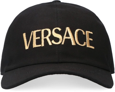 Versace Logo Embroidery Baseball Cap In Black
