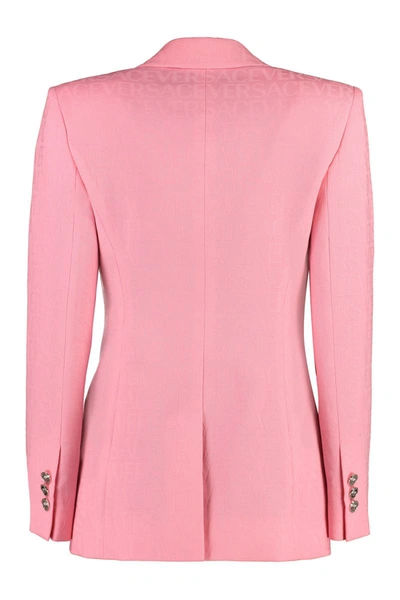 Shop Versace Wool Single-breasted Blazer In Pink