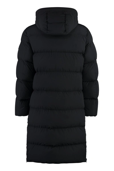 Shop Woolrich Sierra Supreme Long Hooded Down Jacket In Black