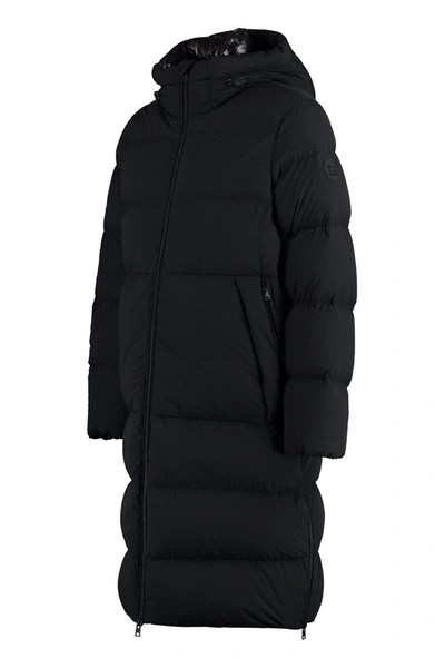 Shop Woolrich Sierra Supreme Long Hooded Down Jacket In Black
