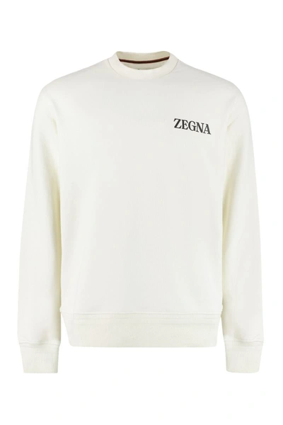 Shop Zegna Logo Detail Cotton Sweatshirt In White