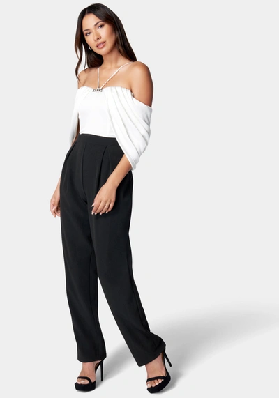 Bebe Satin Bodice Jumpsuit In Black,snow White