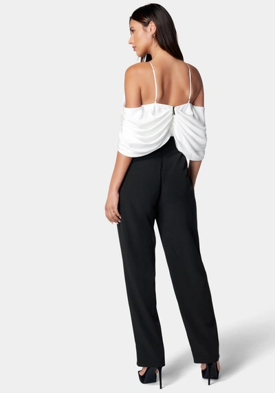 Bebe Satin Bodice Jumpsuit In Black,snow White