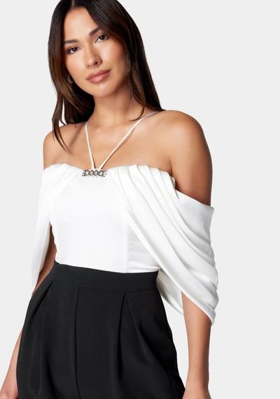 Bebe Satin Bodice Jumpsuit In Black,snow White