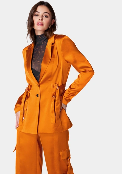 Shop Bebe Tailored Satin D Ring Blazer In Marmalade