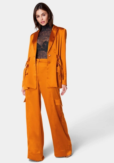 Shop Bebe Tailored Satin D Ring Blazer In Marmalade