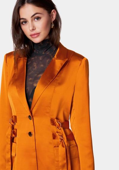 Shop Bebe Tailored Satin D Ring Blazer In Marmalade