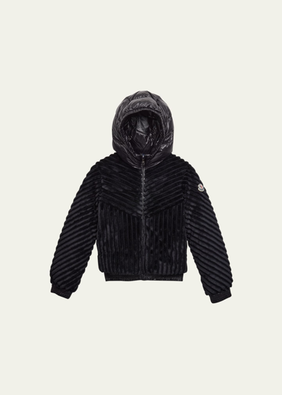 Shop Moncler Boy's Pedrix Ribbed Velvet Jacket In Black